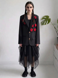 Rose Appliqué Blazer – Gothic Tailoring Statement-SimpleModerne