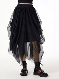 Simple Moderne Black Gothic Tulle Skirt – Layered Asymmetrical High Waist