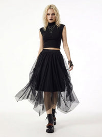 Simple Moderne Black Gothic Tulle Skirt – Layered Asymmetrical High Waist