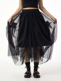 Simple Moderne Black Gothic Tulle Skirt – Layered Asymmetrical High Waist