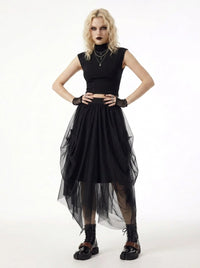 Simple Moderne Black Gothic Tulle Skirt – Layered Asymmetrical High Waist