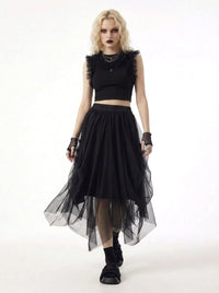 Simple Moderne Black Gothic Tulle Skirt – Layered Asymmetrical High Waist