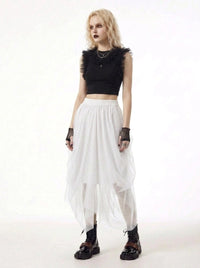 Simple Moderne White Gothic Tulle Skirt – Layered Asymmetrical High Waist