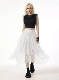 Simple Moderne White Gothic Tulle Skirt – Layered Asymmetrical High Waist
