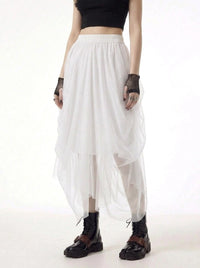 Simple Moderne White Gothic Tulle Skirt – Layered Asymmetrical High Waist