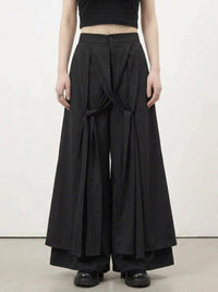 Simple Moderne Black Layered Wide-Leg Trousers – Structured Asymmetrical Panels