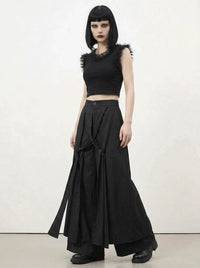 Simple Moderne Black Layered Wide-Leg Trousers – Structured Asymmetrical Panels