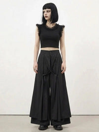 Simple Moderne Black Layered Wide-Leg Trousers – Structured Asymmetrical Panels