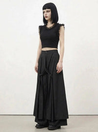 Simple Moderne Black Layered Wide-Leg Trousers – Structured Asymmetrical Panels