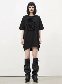 Simple Moderne Black Sculptural Flower Dress – Minimal Goth Oversized Statement Tunic-SimpleModerne
