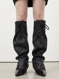 Simple Moderne Black Vegan Leather Leg Warmers – Adjustable Lace-Up Statement Layer-SimpleModerne