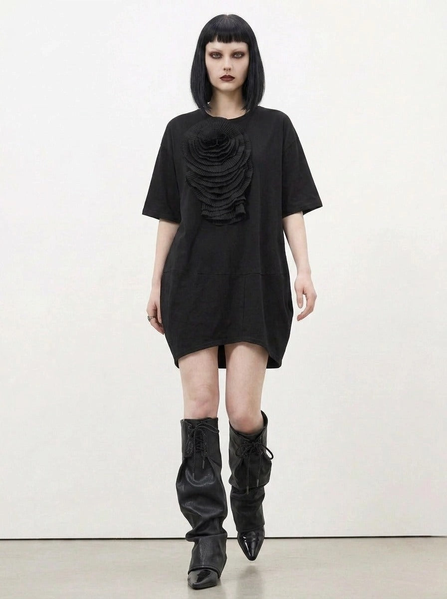 Simple Moderne Black Sculptural Flower Dress – Minimal Goth Oversized – SimpleModerne