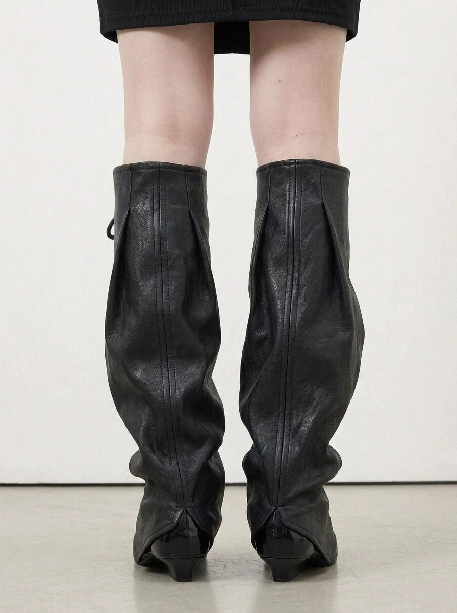 Simple Moderne Black Vegan Leather Leg Warmers – Adjustable Lace-Up Statement Layer-SimpleModerne