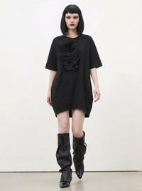 Simple Moderne Black Sculptural Flower Dress – Minimal Goth Oversized Statement Tunic-SimpleModerne