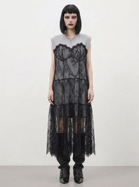 Simple Moderne Layered Gothic Lace Overlay Dress – Sporty Tank Meets Romantic Minimal Goth-SimpleModerne