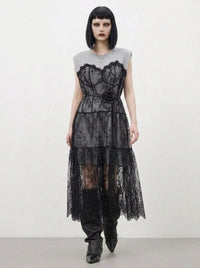 Simple Moderne Layered Gothic Lace Overlay Dress – Sporty Tank Meets Romantic Minimal Goth-SimpleModerne