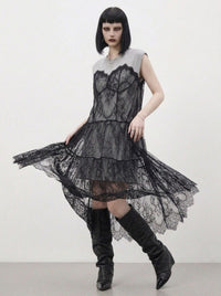 Simple Moderne Layered Gothic Lace Overlay Dress – Sporty Tank Meets Romantic Minimal Goth-SimpleModerne