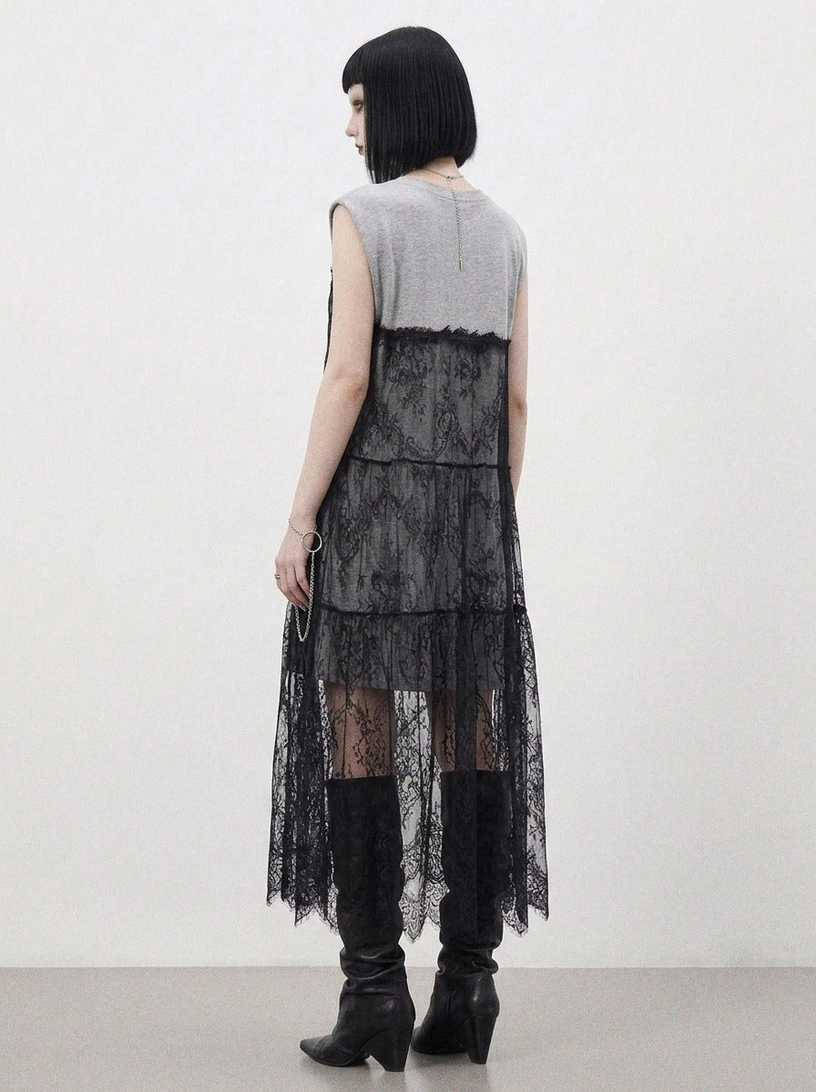 Simple Moderne Layered Gothic Lace Overlay Dress – Sporty Tank Meets Romantic Minimal Goth-SimpleModerne