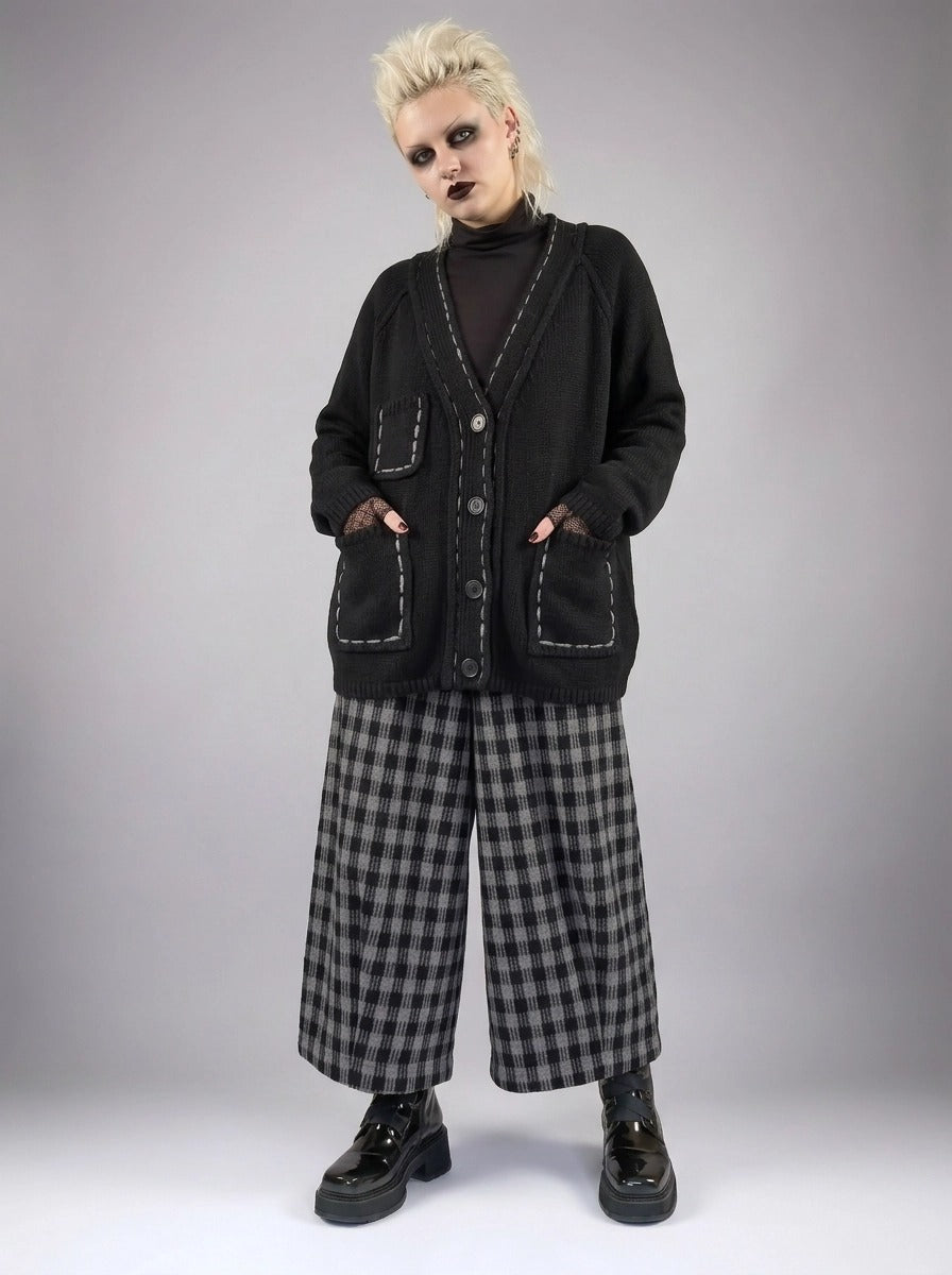 Simple Moderne Checkered Wide-Leg Trousers – Casual Minimal Goth Structured Fit