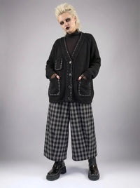 Simple Moderne Checkered Wide-Leg Trousers – Casual Minimal Goth Structured Fit