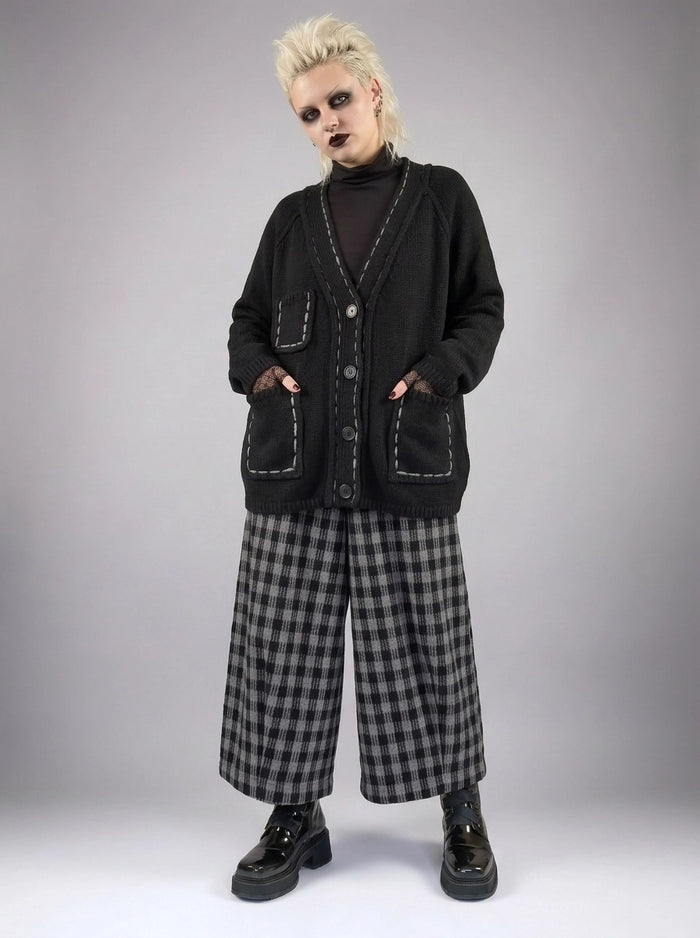 Simple Moderne Checkered Wide-Leg Trousers – Casual Minimal Goth Structured Fit-SimpleModerne