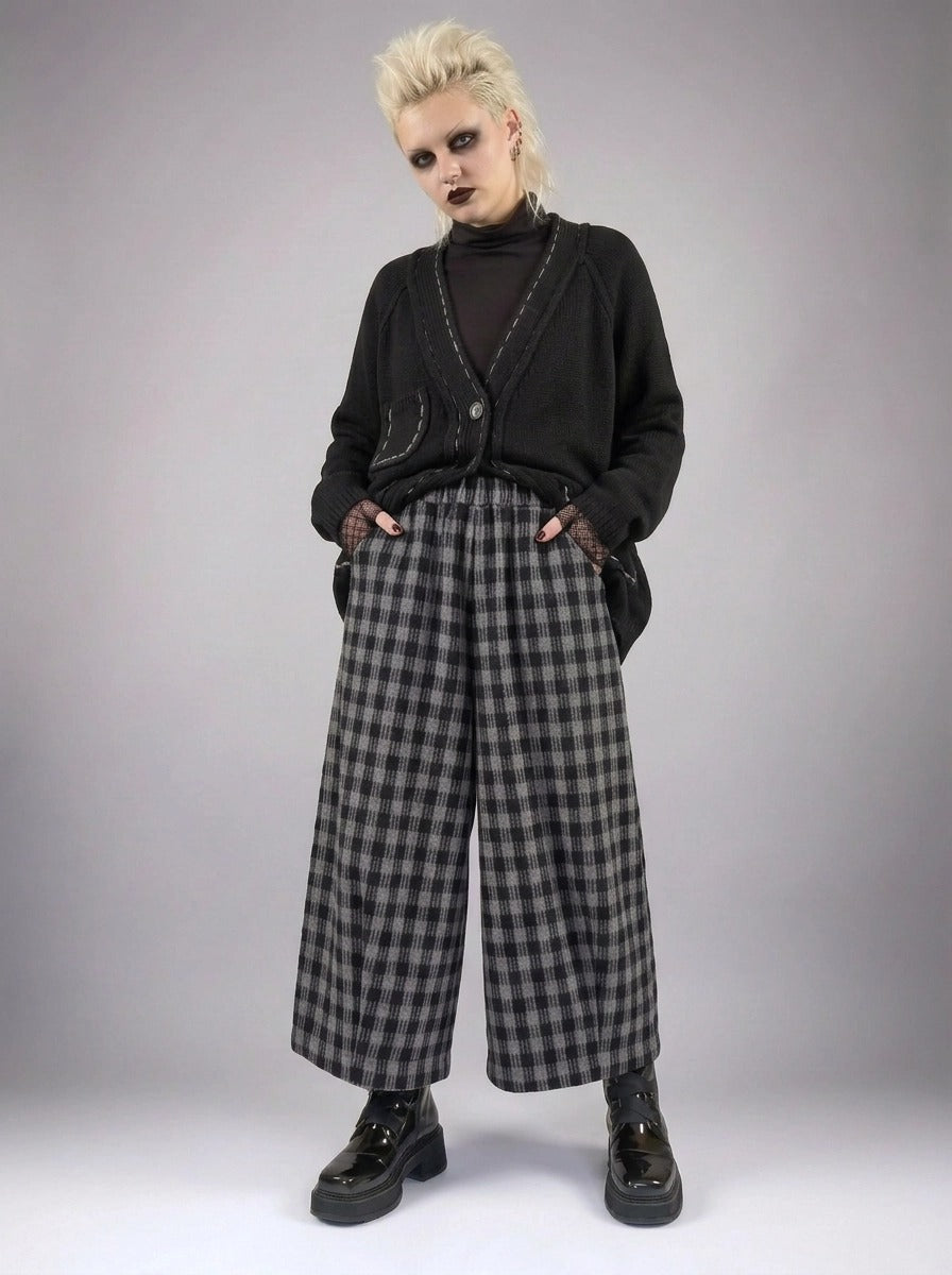 Simple Moderne Checkered Wide-Leg Trousers – Casual Minimal Goth Structured Fit