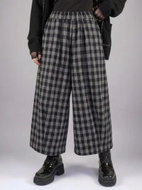 Simple Moderne Checkered Wide-Leg Trousers – Casual Minimal Goth Structured Fit