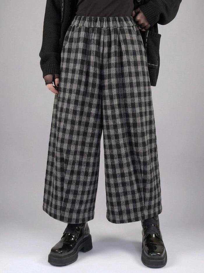 Simple Moderne Checkered Wide-Leg Trousers – Casual Minimal Goth Structured Fit-SimpleModerne