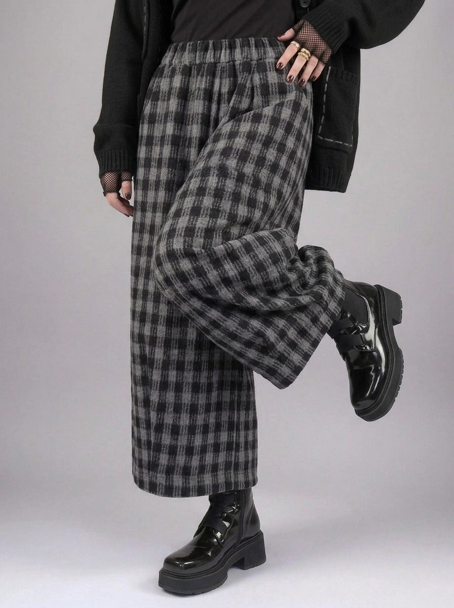 Simple Moderne Checkered Wide-Leg Trousers – Casual Minimal Goth Structured Fit