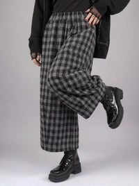 Simple Moderne Checkered Wide-Leg Trousers – Casual Minimal Goth Structured Fit