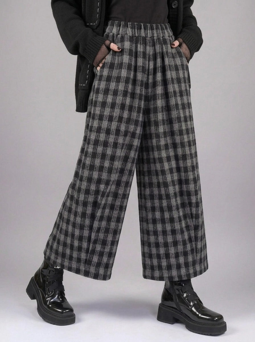 Simple Moderne Checkered Wide-Leg Trousers – Casual Minimal Goth Structured Fit