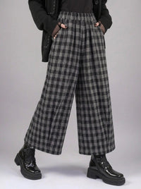 Simple Moderne Checkered Wide-Leg Trousers – Casual Minimal Goth Structured Fit