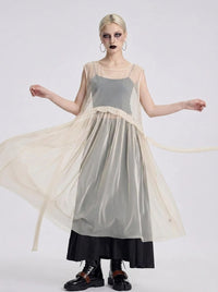 Sheer Layered Overlay Dress – Minimal Ethereal Goth Sleeveless Tulle Dress in Soft Ivory