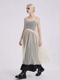 Sheer Layered Overlay Dress – Minimal Ethereal Goth Sleeveless Tulle Dress in Soft Ivory