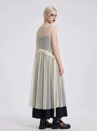 Sheer Layered Overlay Dress – Minimal Ethereal Goth Sleeveless Tulle Dress in Soft Ivory