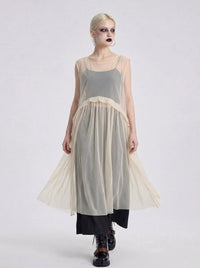 Sheer Layered Overlay Dress – Minimal Ethereal Goth Sleeveless Tulle Dress in Soft Ivory