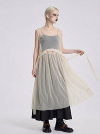 Sheer Layered Overlay Dress – Minimal Ethereal Goth Sleeveless Tulle Dress in Soft Ivory