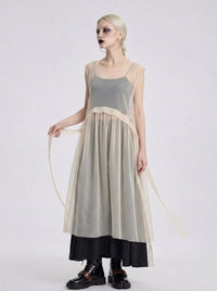 Sheer Layered Overlay Dress – Minimal Ethereal Goth Sleeveless Tulle Dress in Soft Ivory