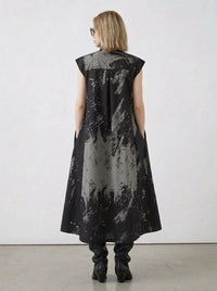 Gothic Sleeveless Tie-Dye Print Dress with Mandarin Collar-SimpleModerne