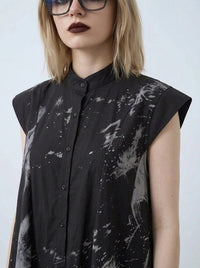 Gothic Sleeveless Tie-Dye Print Dress with Mandarin Collar-SimpleModerne