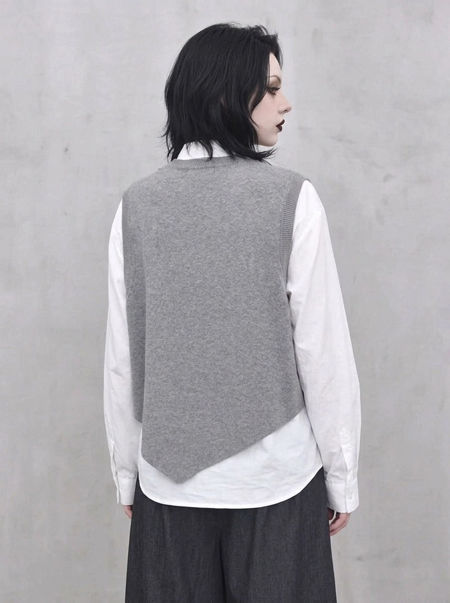 Grey Abstract Figure Knitted Vest | Asymmetric Minimal Goth Layer