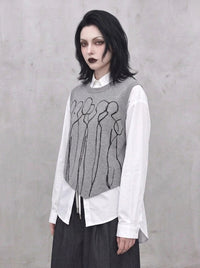 Grey Abstract Figure Knitted Vest | Asymmetric Minimal Goth Layer