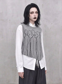 Grey Abstract Figure Knitted Vest | Asymmetric Minimal Goth Layer