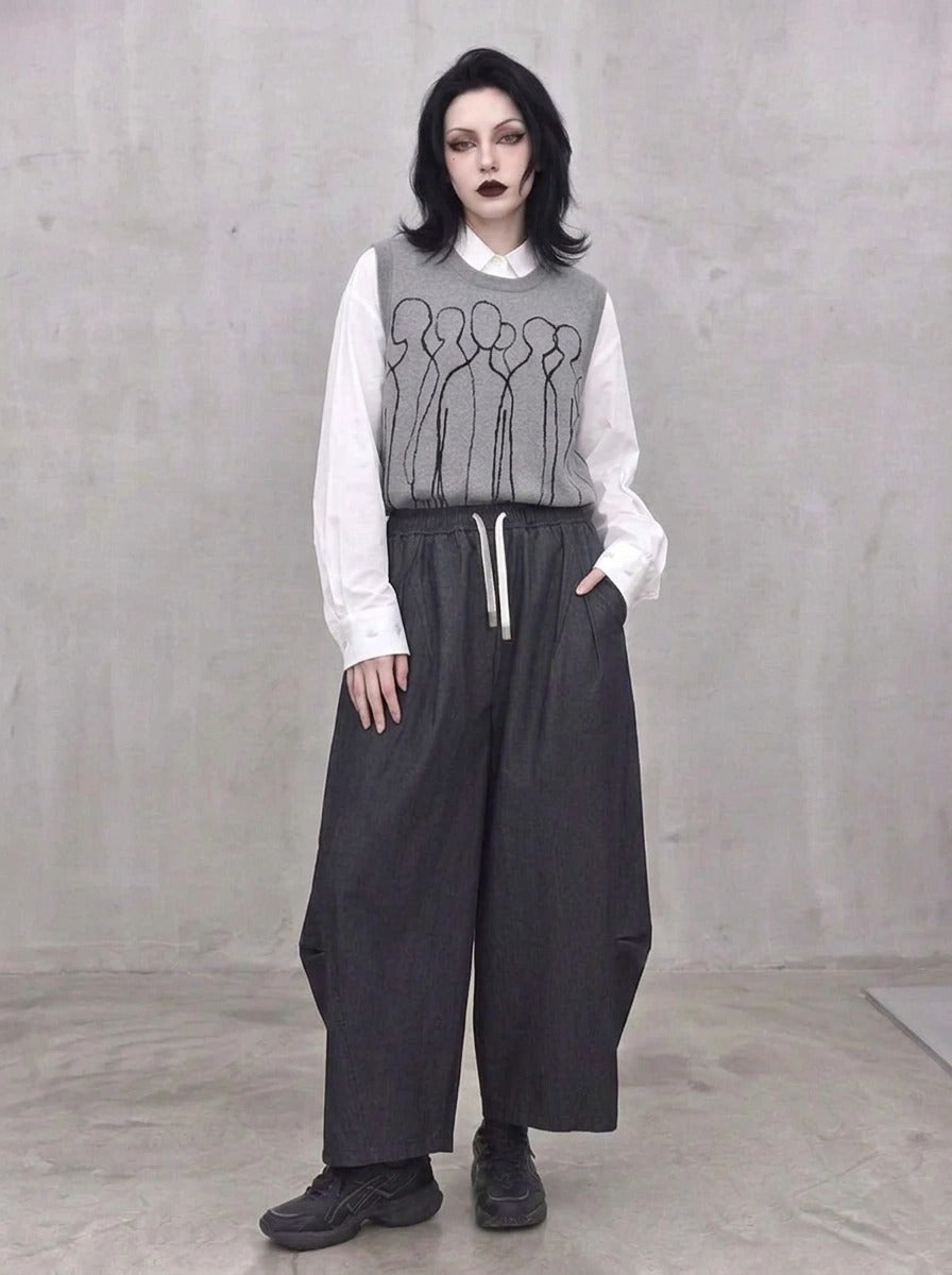 Grey Sculpted Wide-Leg Trousers | Relaxed Minimalist Balloon Pants