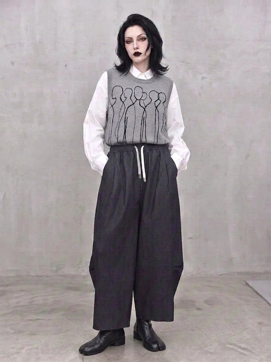 Grey Abstract Figure Knitted Vest | Asymmetric Minimal Goth Layer