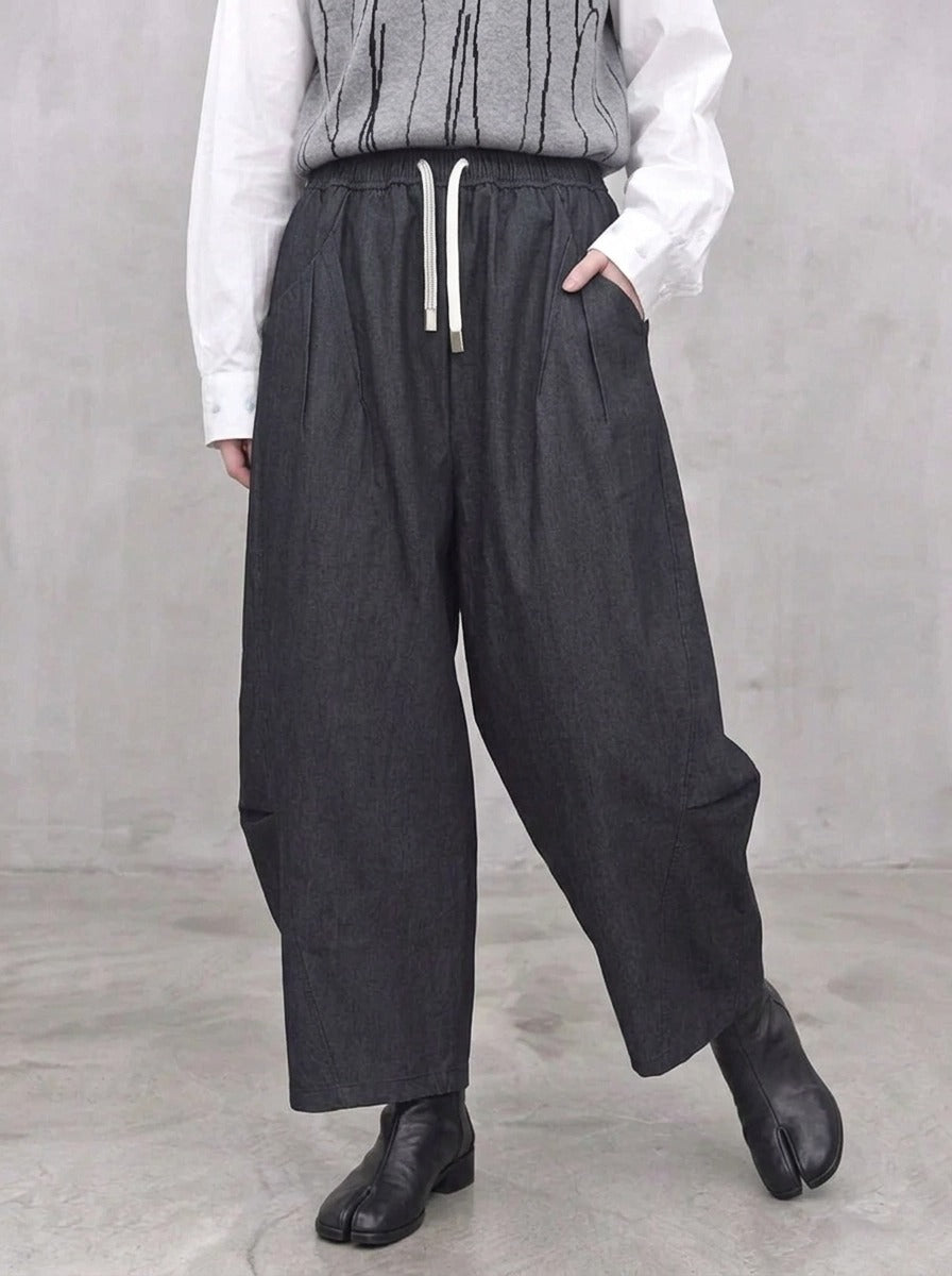 Grey Sculpted Wide-Leg Trousers | Relaxed Minimalist Balloon Pants
