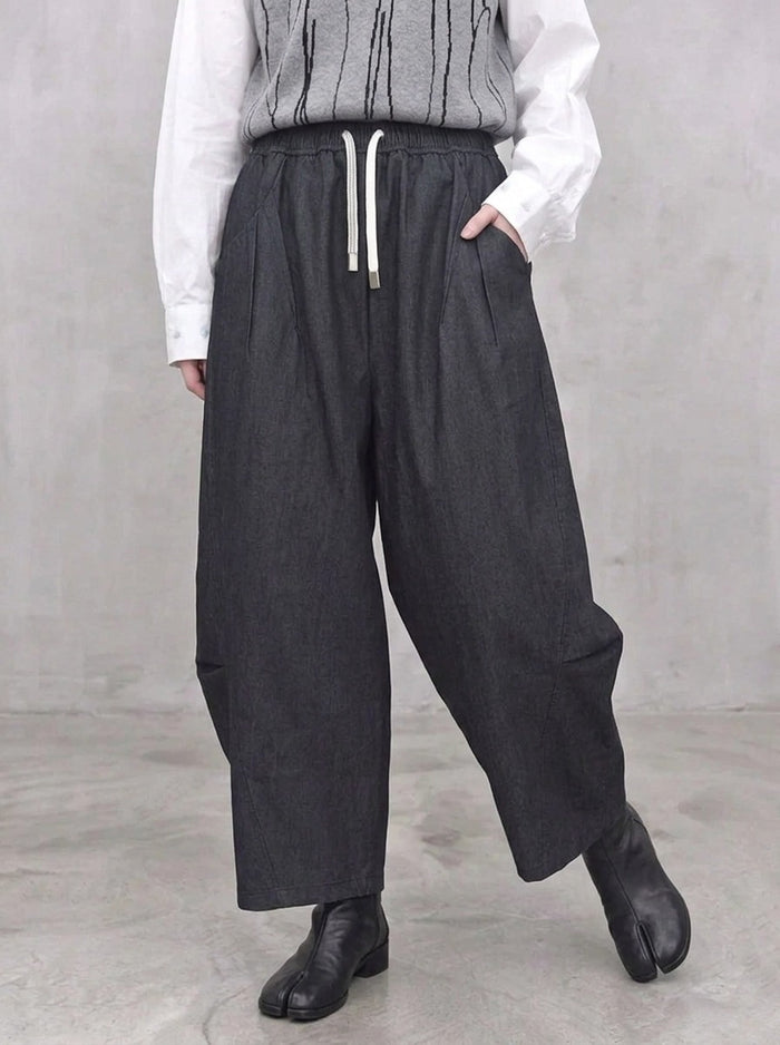 Grey Sculpted Wide-Leg Trousers | Relaxed Minimalist Balloon Pants-SimpleModerne