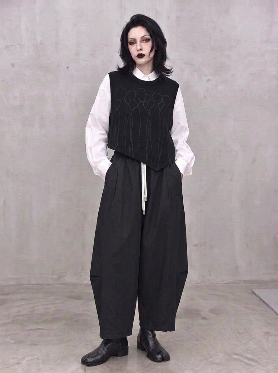 Washed Black Balloon Trousers – Wide Leg Minimal Goth Pants-SimpleModerne