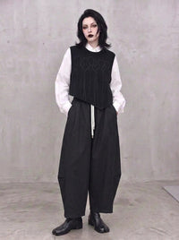 Washed Black Balloon Trousers – Wide Leg Minimal Goth Pants-SimpleModerne