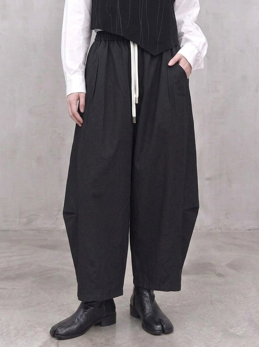 Washed Black Balloon Trousers – Wide Leg Minimal Goth Pants-SimpleModerne